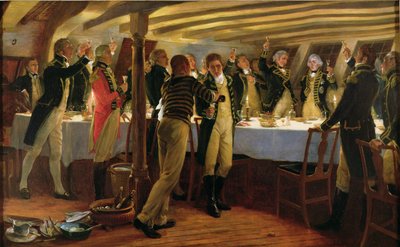 Admiral Nelson raising a toast to victory with his fellow officers the night before the Battle of Copenhagen, 1st April 1801, 1898 by Thomas Davidson
